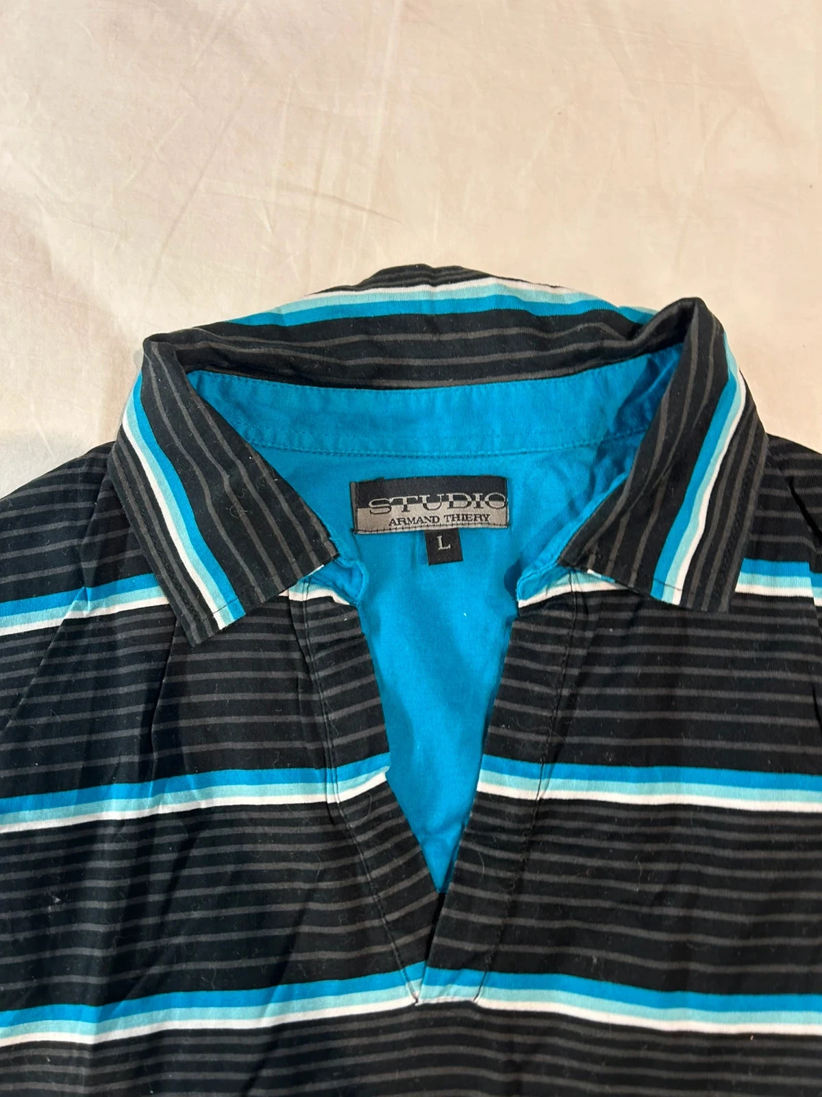 Zwart blauw gestreept polo van Armand Thiery maat L – photo 3